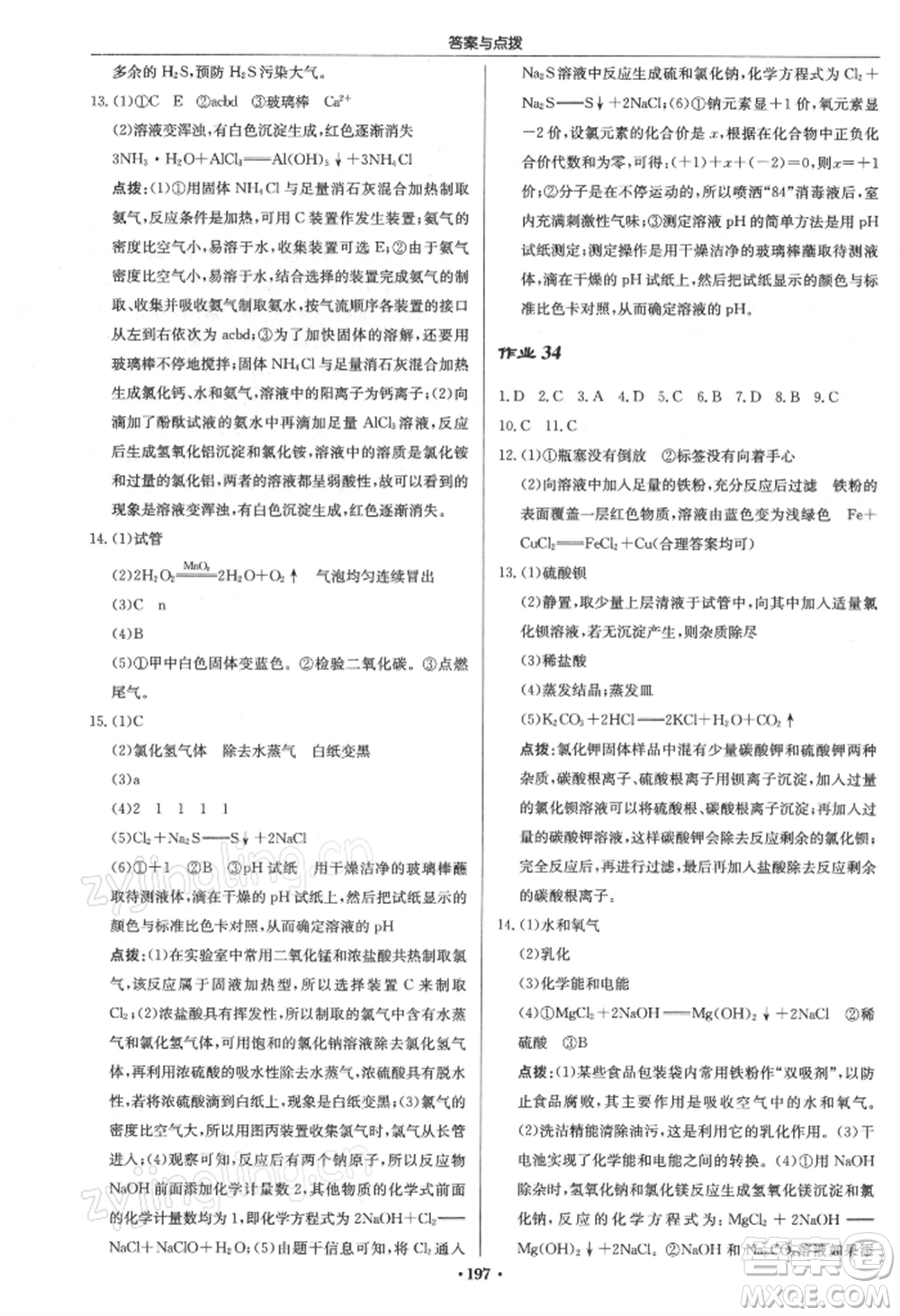 龍門書局2022啟東中學(xué)作業(yè)本九年級(jí)化學(xué)下冊(cè)滬教版參考答案