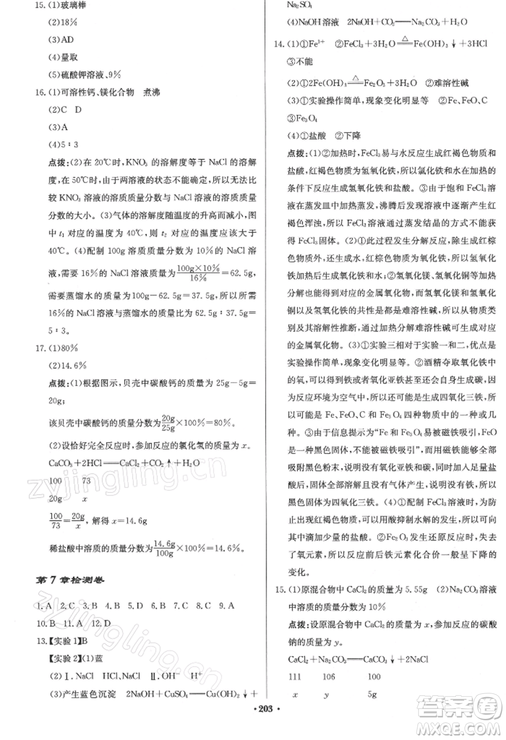 龍門書局2022啟東中學(xué)作業(yè)本九年級(jí)化學(xué)下冊(cè)滬教版參考答案