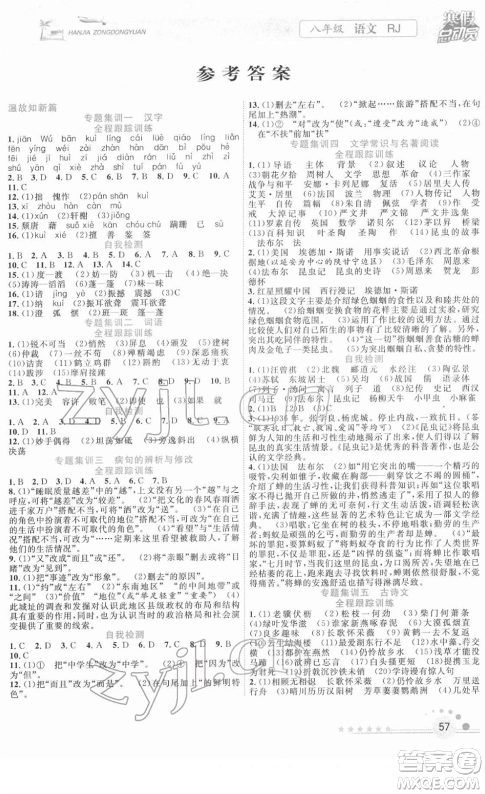 合肥工業(yè)大學(xué)出版社2022寒假總動(dòng)員八年級語文RJ人教版答案