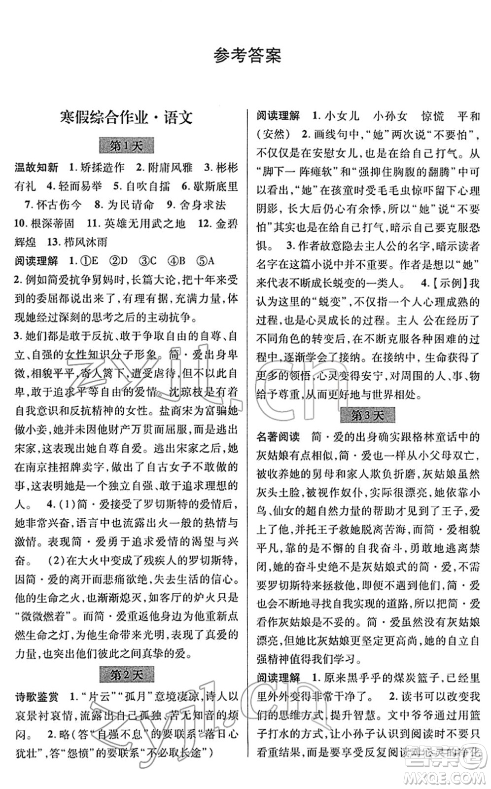 浙江科學(xué)技術(shù)出版社2022寒假綜合作業(yè)九年級(jí)合訂本通用版答案