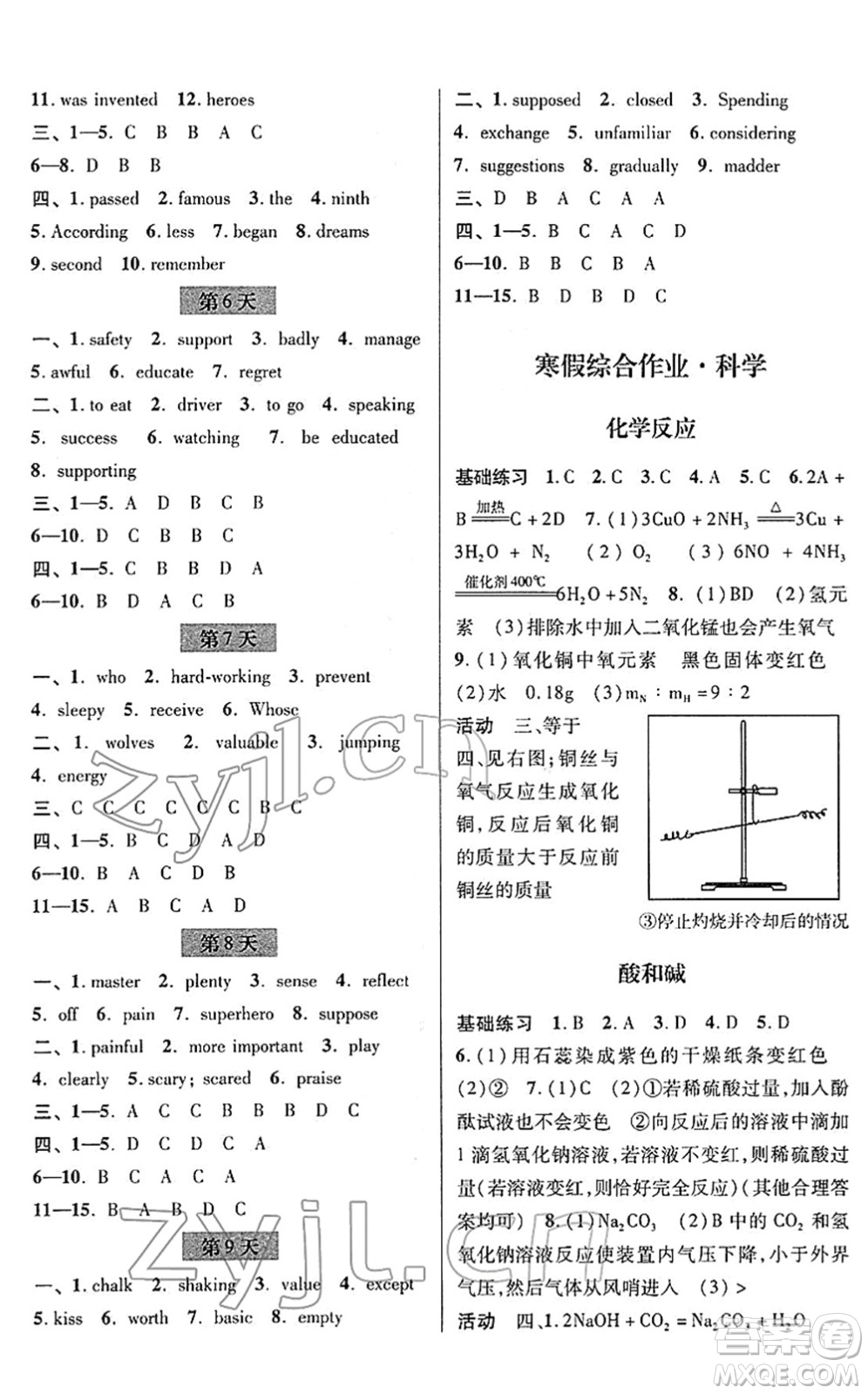 浙江科學(xué)技術(shù)出版社2022寒假綜合作業(yè)九年級(jí)合訂本通用版答案