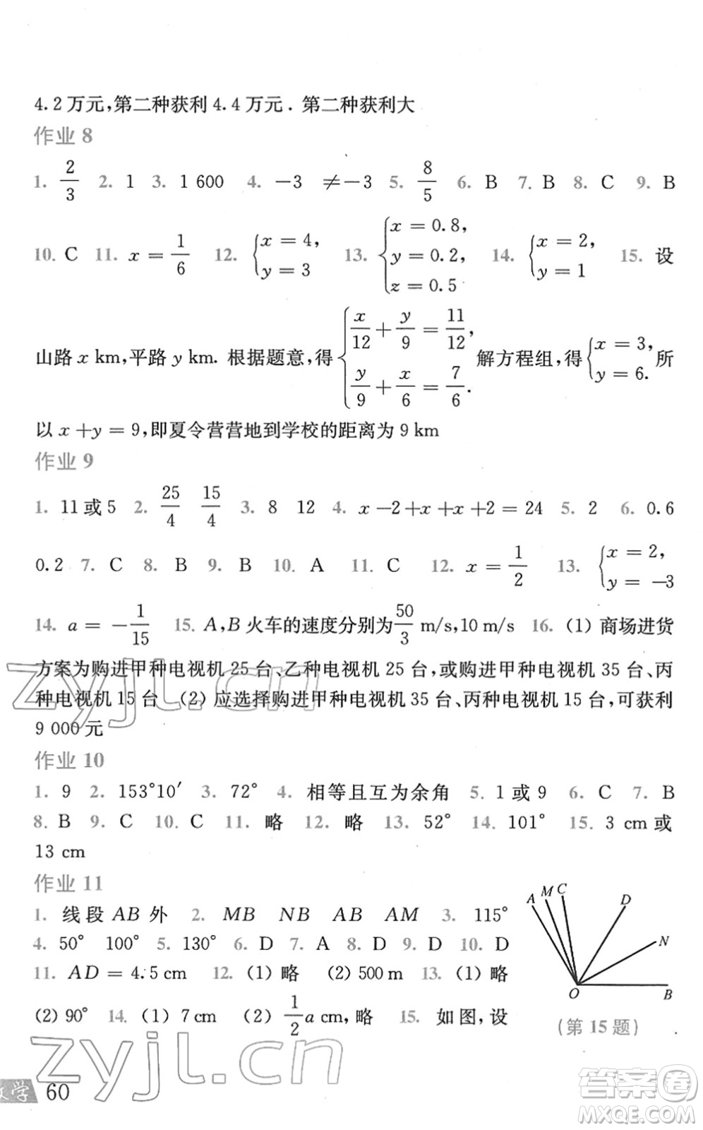 上?？茖W(xué)技術(shù)出版社2022數(shù)學(xué)寒假作業(yè)七年級(jí)滬科版答案