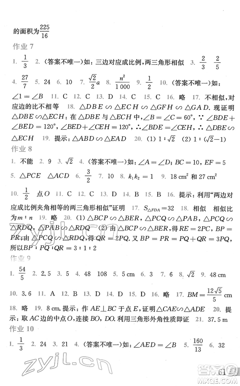 上海科學(xué)技術(shù)出版社2022數(shù)學(xué)寒假作業(yè)九年級(jí)滬科版答案