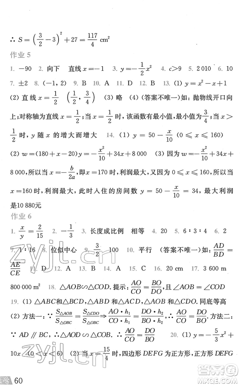 上?？茖W(xué)技術(shù)出版社2022數(shù)學(xué)寒假作業(yè)九年級(jí)滬科版答案