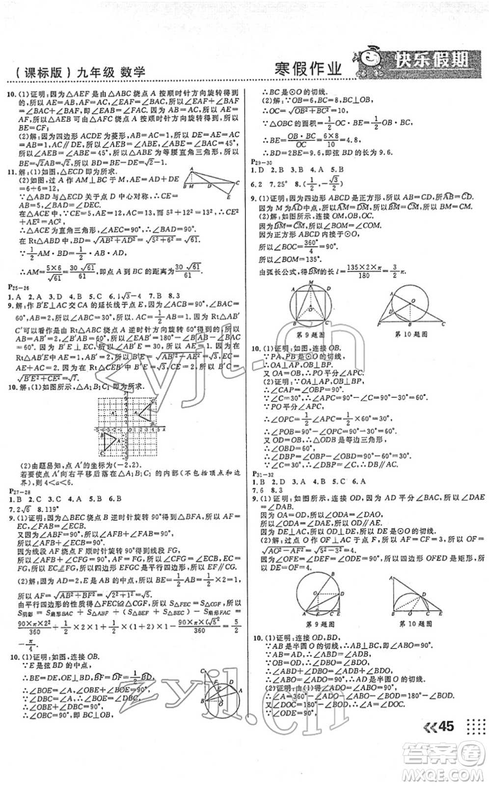 云南美術(shù)出版社2022本土假期寒假九年級數(shù)學(xué)課標(biāo)版答案
