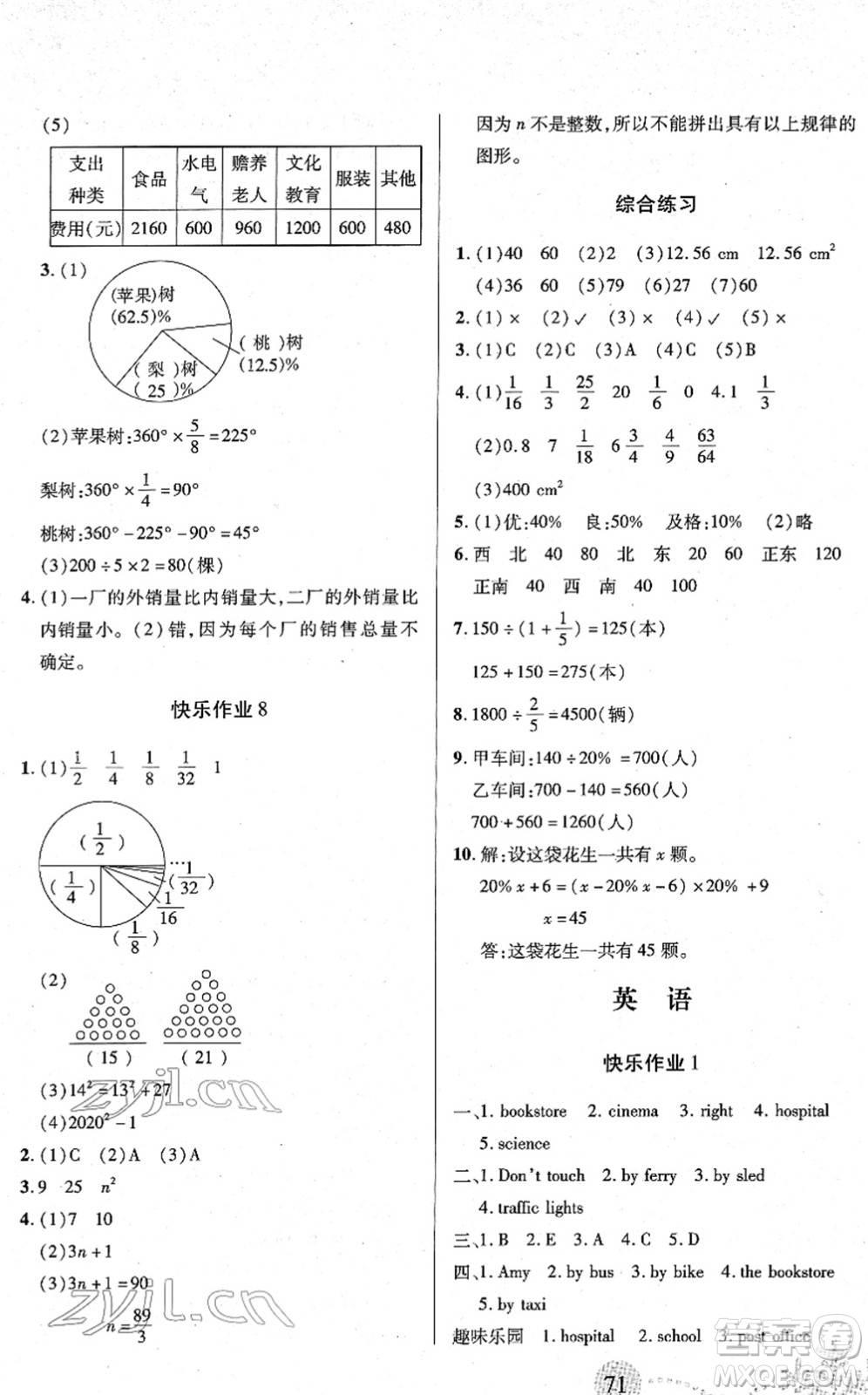 二十一世紀(jì)出版社2022小學(xué)寒假作業(yè)六年級(jí)合訂本人教版答案