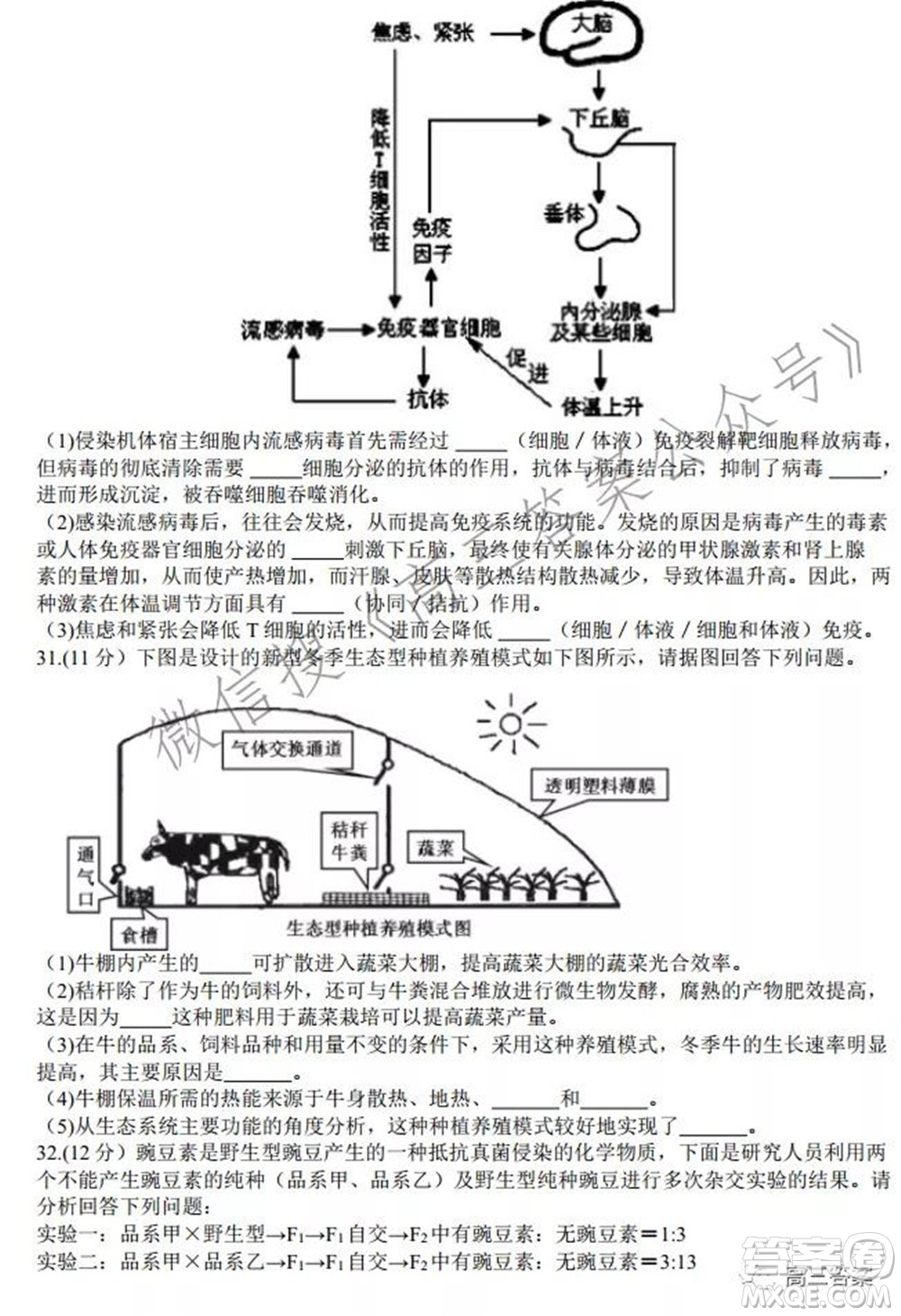 安徽省六校教育研究會2022屆高三聯(lián)考理科綜合能力測試答案