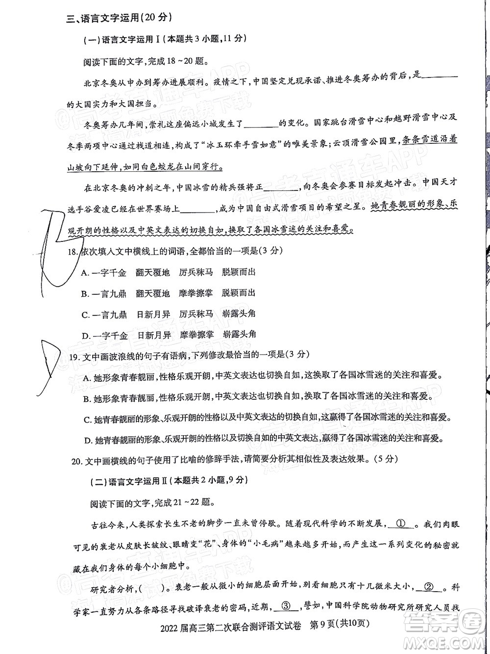 圓創(chuàng)聯(lián)考2021-2022學年高三上學期第二次聯(lián)合測評語文試題及答案