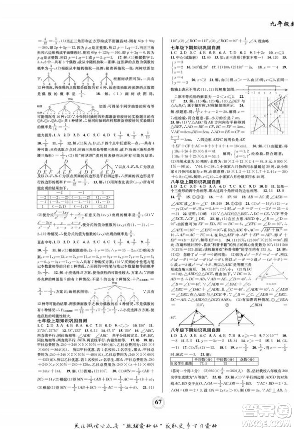 四川師范大學(xué)電子出版社2022快樂(lè)之星寒假篇九年級(jí)數(shù)學(xué)華師大版參考答案