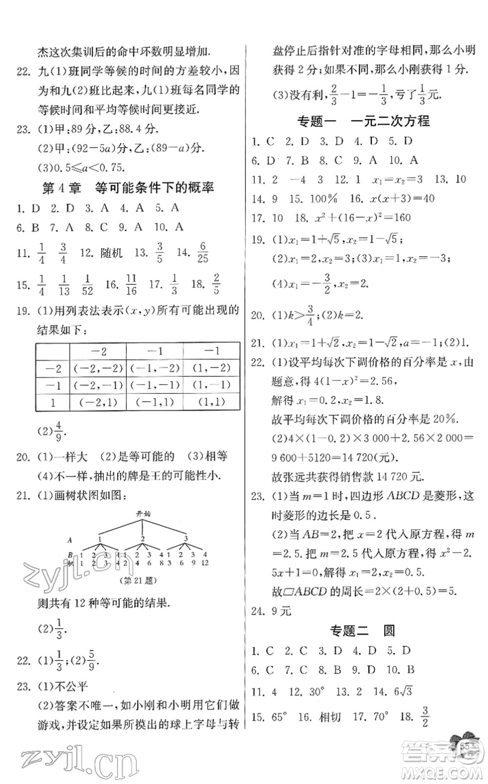 江蘇人民出版社2022快樂寒假九年級(jí)數(shù)學(xué)通用版答案