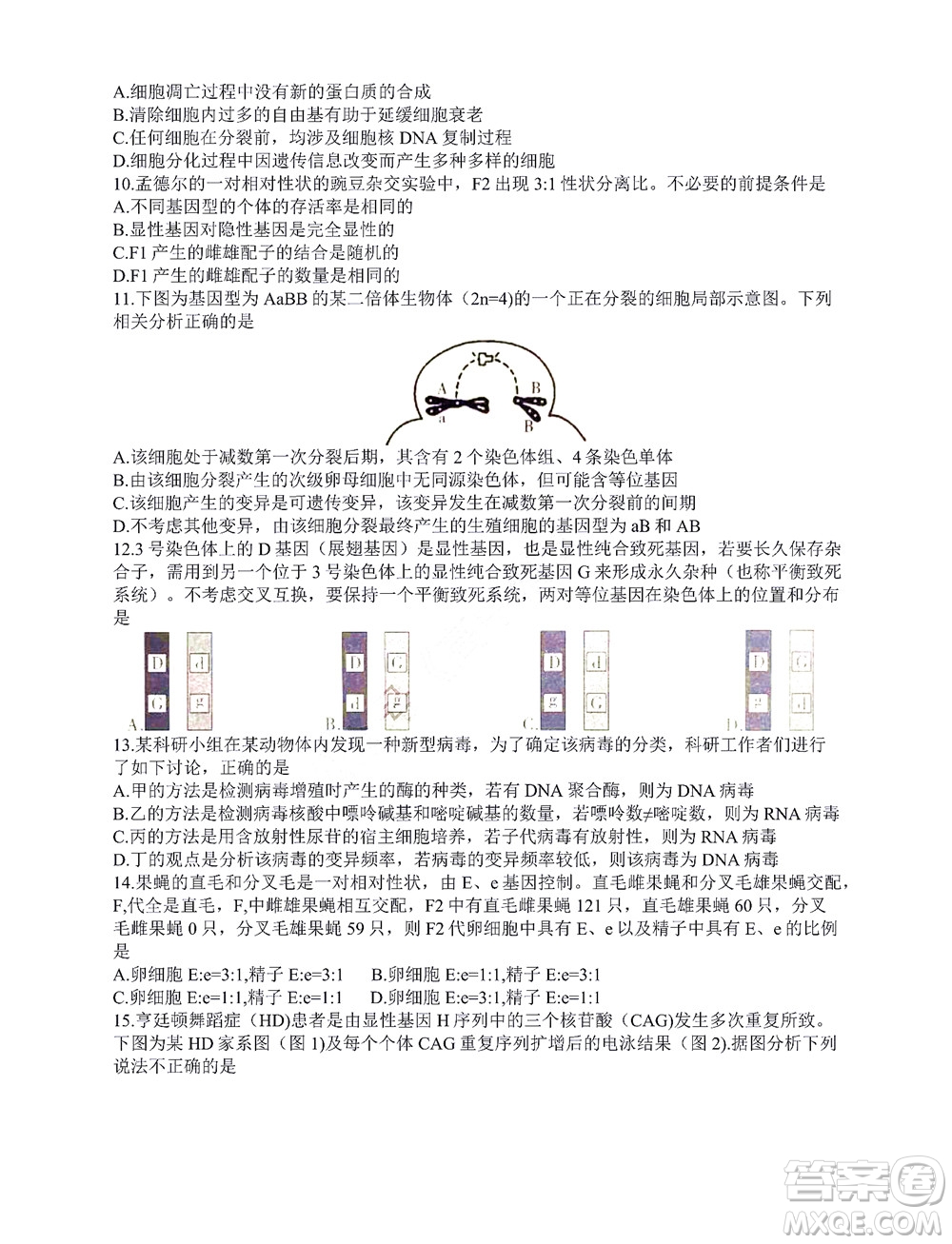 咸陽市2022年高考模擬檢測一生物試題及答案