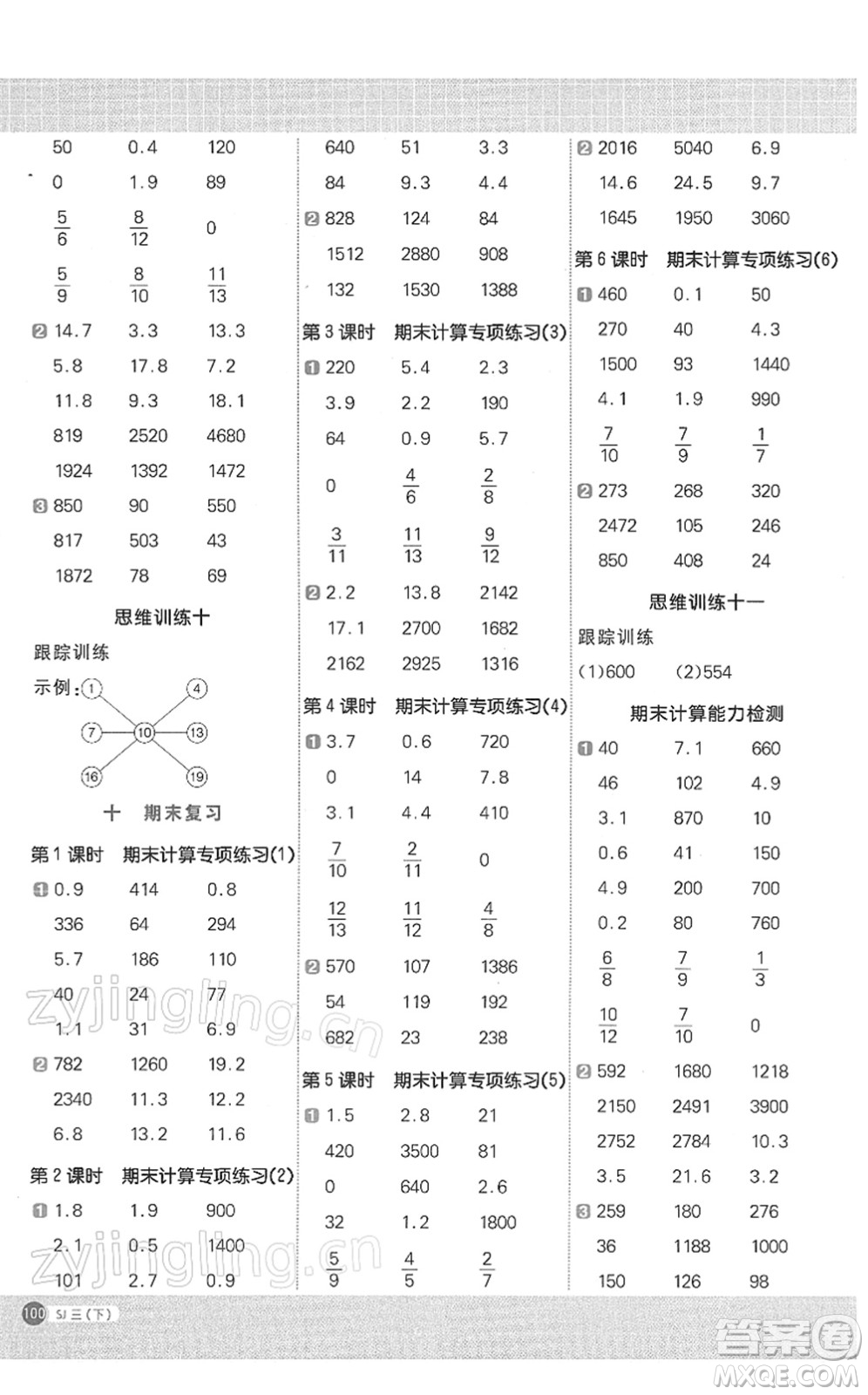 江西教育出版社2022陽光同學(xué)計(jì)算小達(dá)人三年級數(shù)學(xué)下冊SJ蘇教版答案