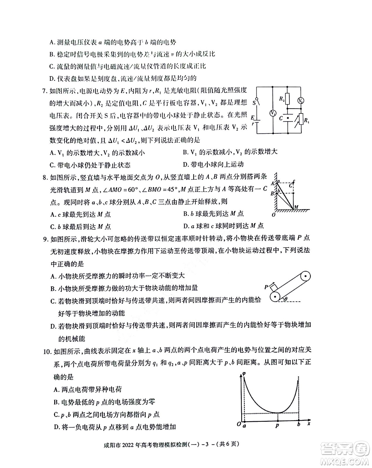 咸陽(yáng)市2022年高考模擬檢測(cè)一物理試題及答案