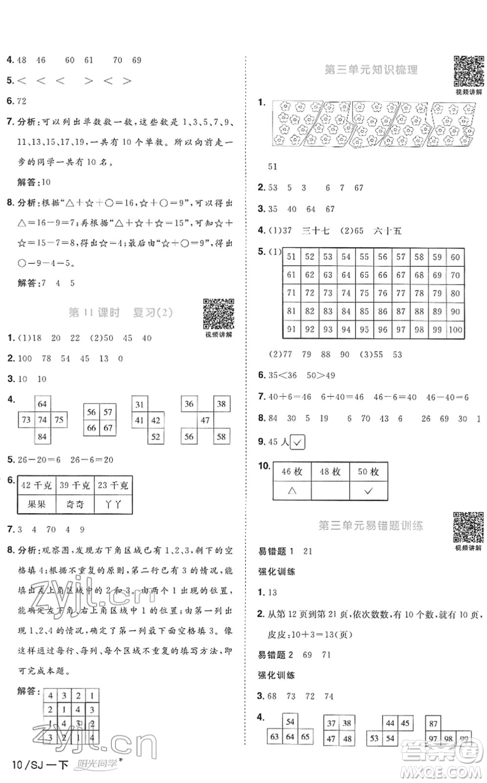 江西教育出版社2022陽光同學(xué)課時優(yōu)化作業(yè)一年級數(shù)學(xué)下冊SJ蘇教版答案