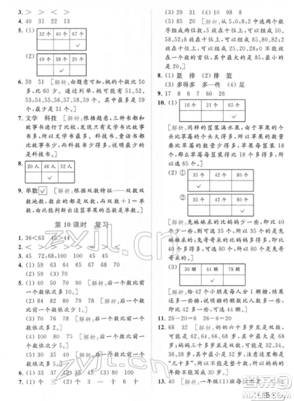北京教育出版社2022亮點(diǎn)給力提優(yōu)課時作業(yè)本一年級數(shù)學(xué)下冊江蘇版參考答案