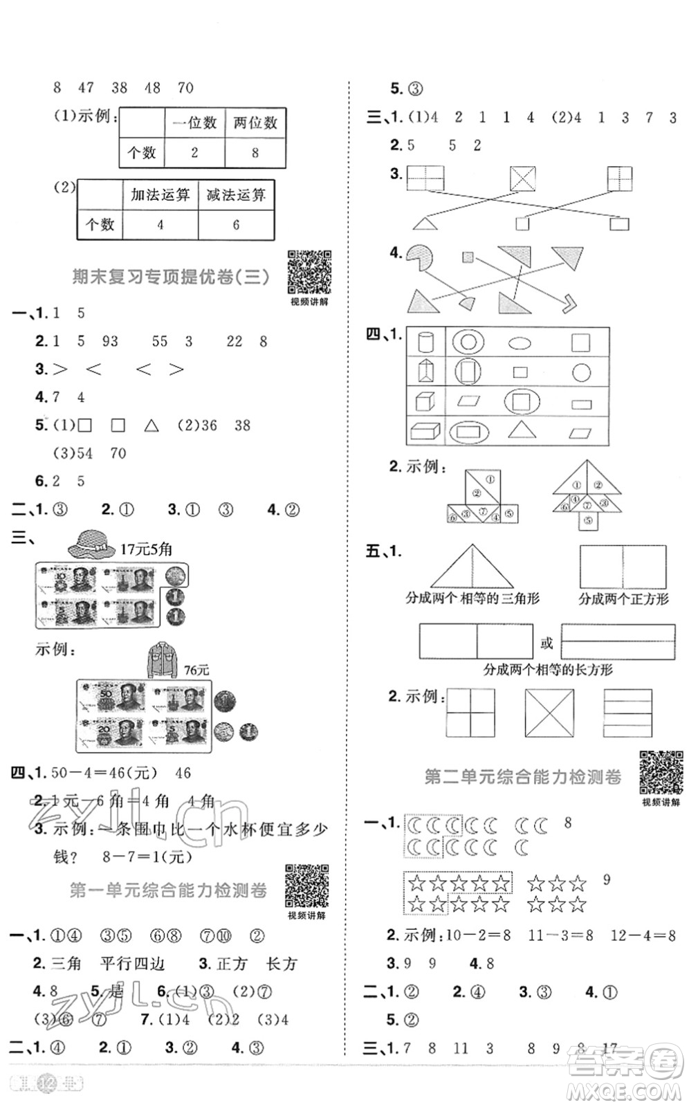 江西教育出版社2022陽光同學(xué)課時優(yōu)化作業(yè)一年級數(shù)學(xué)下冊RJ人教版菏澤專版答案
