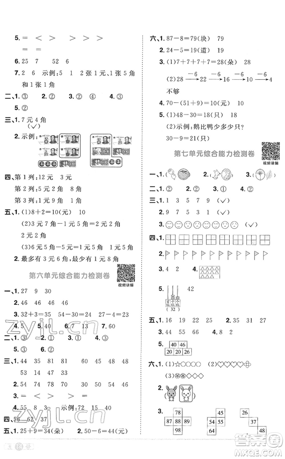江西教育出版社2022陽光同學(xué)課時優(yōu)化作業(yè)一年級數(shù)學(xué)下冊RJ人教版菏澤專版答案