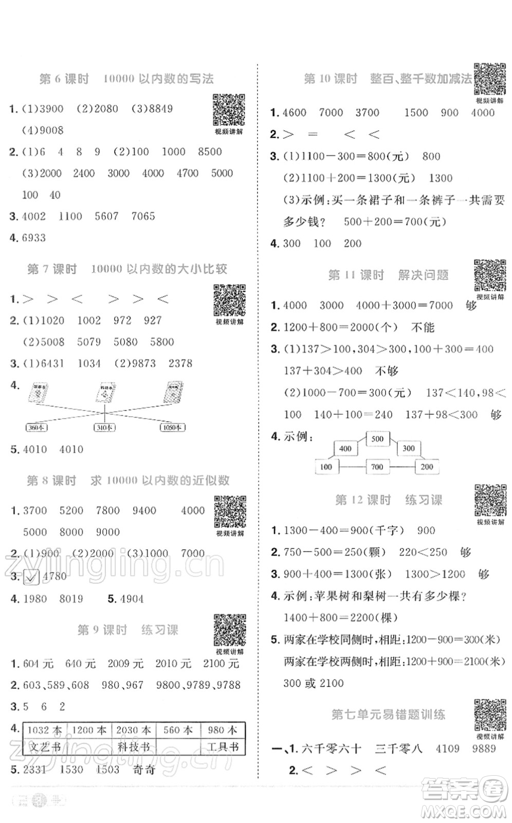 江西教育出版社2022陽光同學(xué)課時(shí)優(yōu)化作業(yè)二年級(jí)數(shù)學(xué)下冊(cè)RJ人教版答案