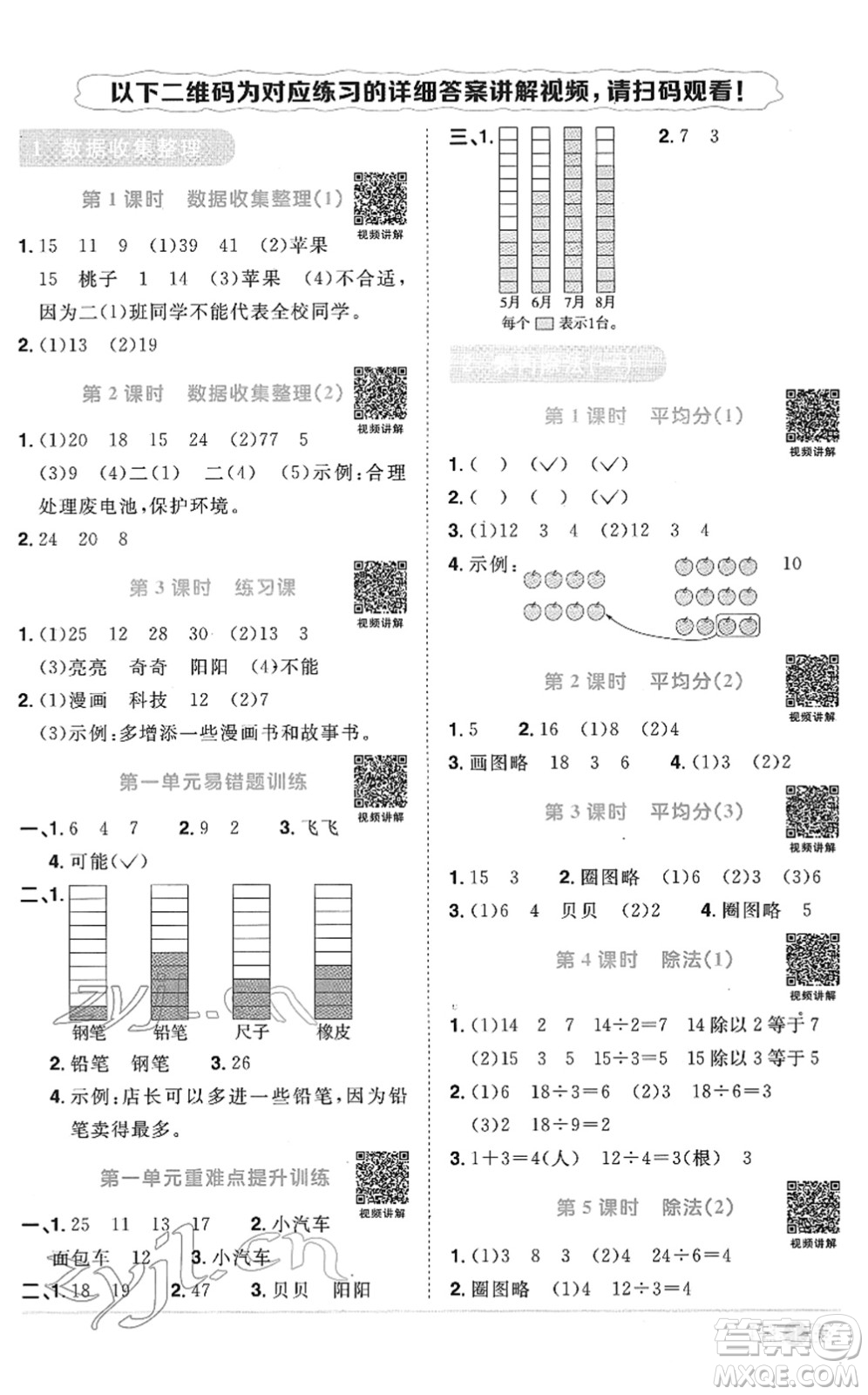 江西教育出版社2022陽光同學課時優(yōu)化作業(yè)二年級數學下冊RJ人教版菏澤專版答案