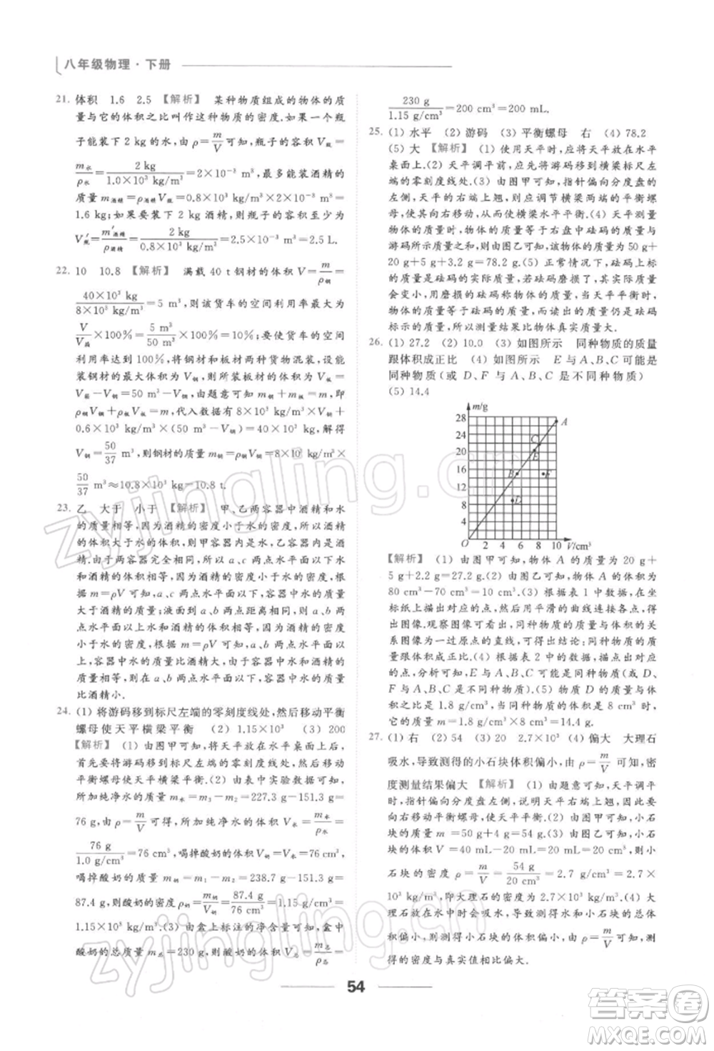 云南美術(shù)出版社2022亮點給力提優(yōu)課時作業(yè)本八年級物理下冊蘇科版參考答案