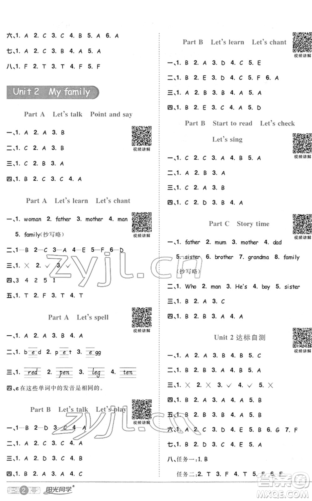 江西教育出版社2022陽光同學(xué)課時(shí)優(yōu)化作業(yè)三年級(jí)英語下冊(cè)PEP版答案