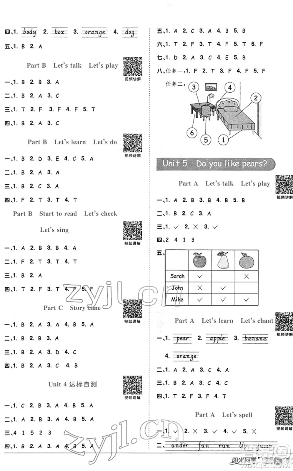 江西教育出版社2022陽光同學(xué)課時(shí)優(yōu)化作業(yè)三年級(jí)英語下冊(cè)PEP版答案