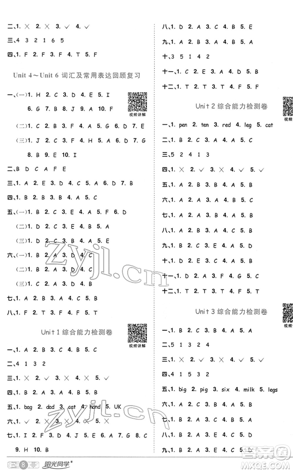 江西教育出版社2022陽光同學(xué)課時(shí)優(yōu)化作業(yè)三年級(jí)英語下冊(cè)PEP版答案