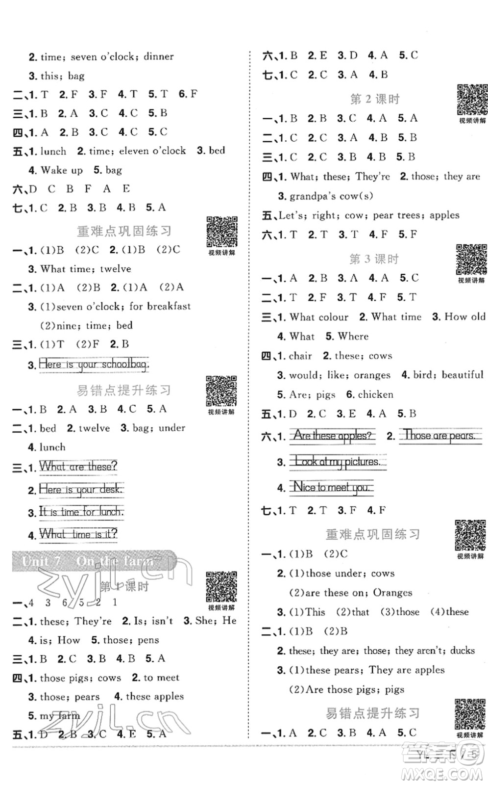 江西教育出版社2022陽光同學(xué)課時優(yōu)化作業(yè)三年級英語下冊YL譯林版答案
