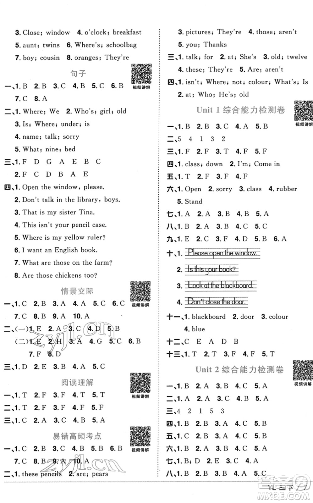 江西教育出版社2022陽光同學(xué)課時優(yōu)化作業(yè)三年級英語下冊YL譯林版答案