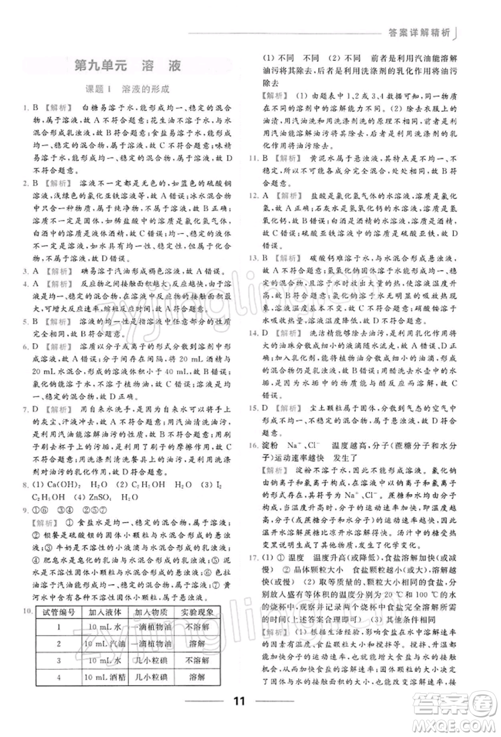 云南美術出版社2022亮點給力提優(yōu)課時作業(yè)本九年級化學下冊人教版參考答案