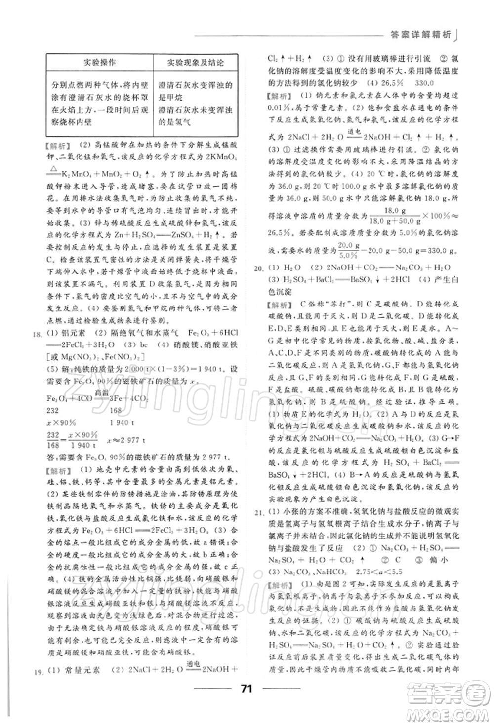 云南美術出版社2022亮點給力提優(yōu)課時作業(yè)本九年級化學下冊人教版參考答案