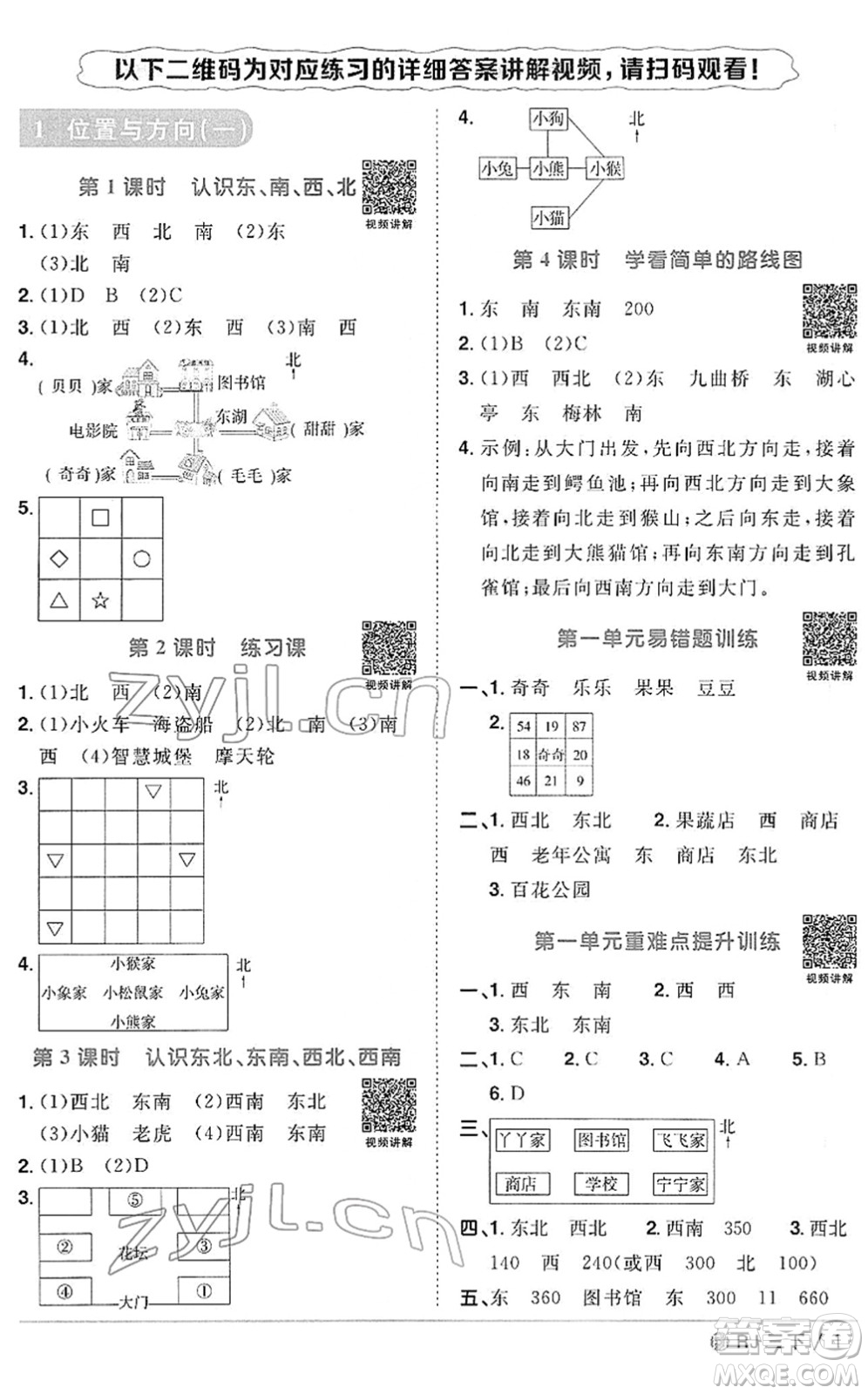 福建少年兒童出版社2022陽光同學(xué)課時(shí)優(yōu)化作業(yè)三年級數(shù)學(xué)下冊RJ人教版福建專版答案
