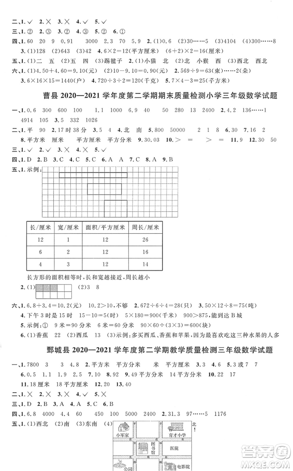江西教育出版社2022陽光同學(xué)課時(shí)優(yōu)化作業(yè)三年級(jí)數(shù)學(xué)下冊(cè)RJ人教版菏澤專版答案