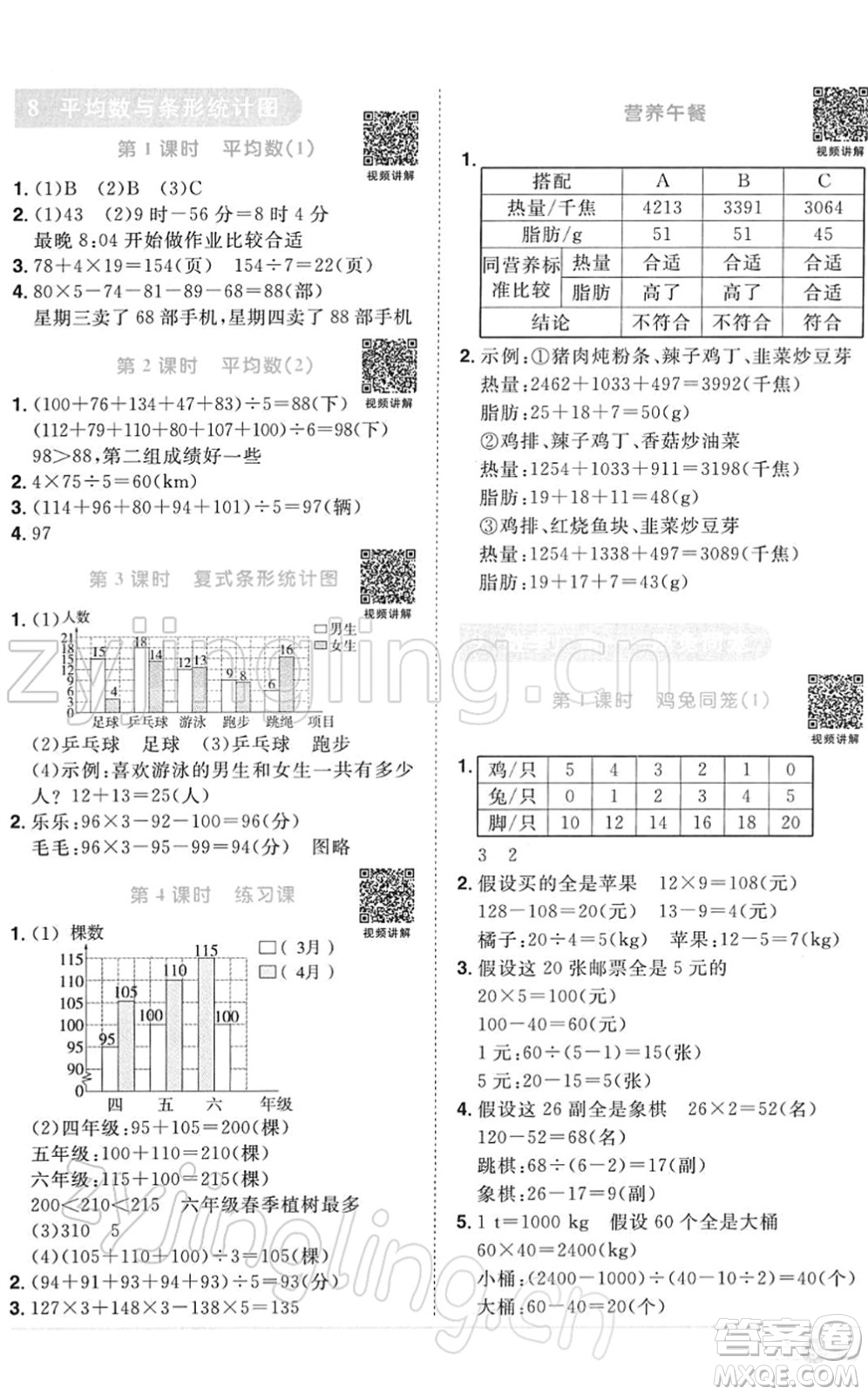 江西教育出版社2022陽光同學(xué)課時優(yōu)化作業(yè)四年級數(shù)學(xué)下冊RJ人教版答案