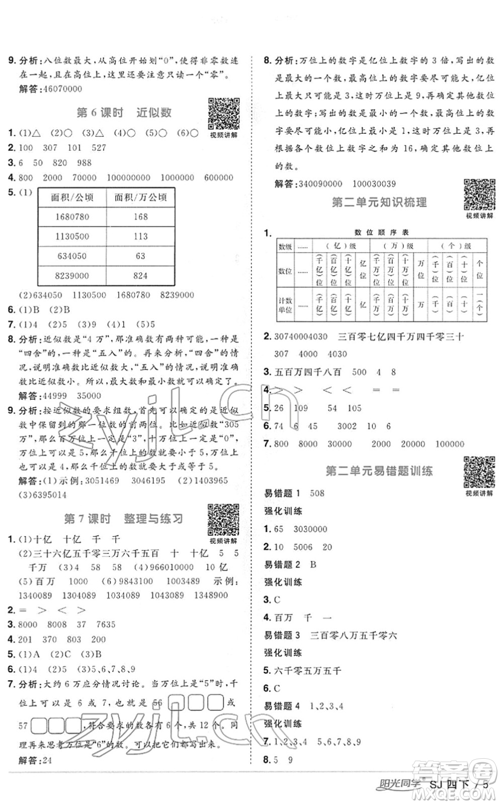 江西教育出版社2022陽(yáng)光同學(xué)課時(shí)優(yōu)化作業(yè)四年級(jí)數(shù)學(xué)下冊(cè)SJ蘇教版答案