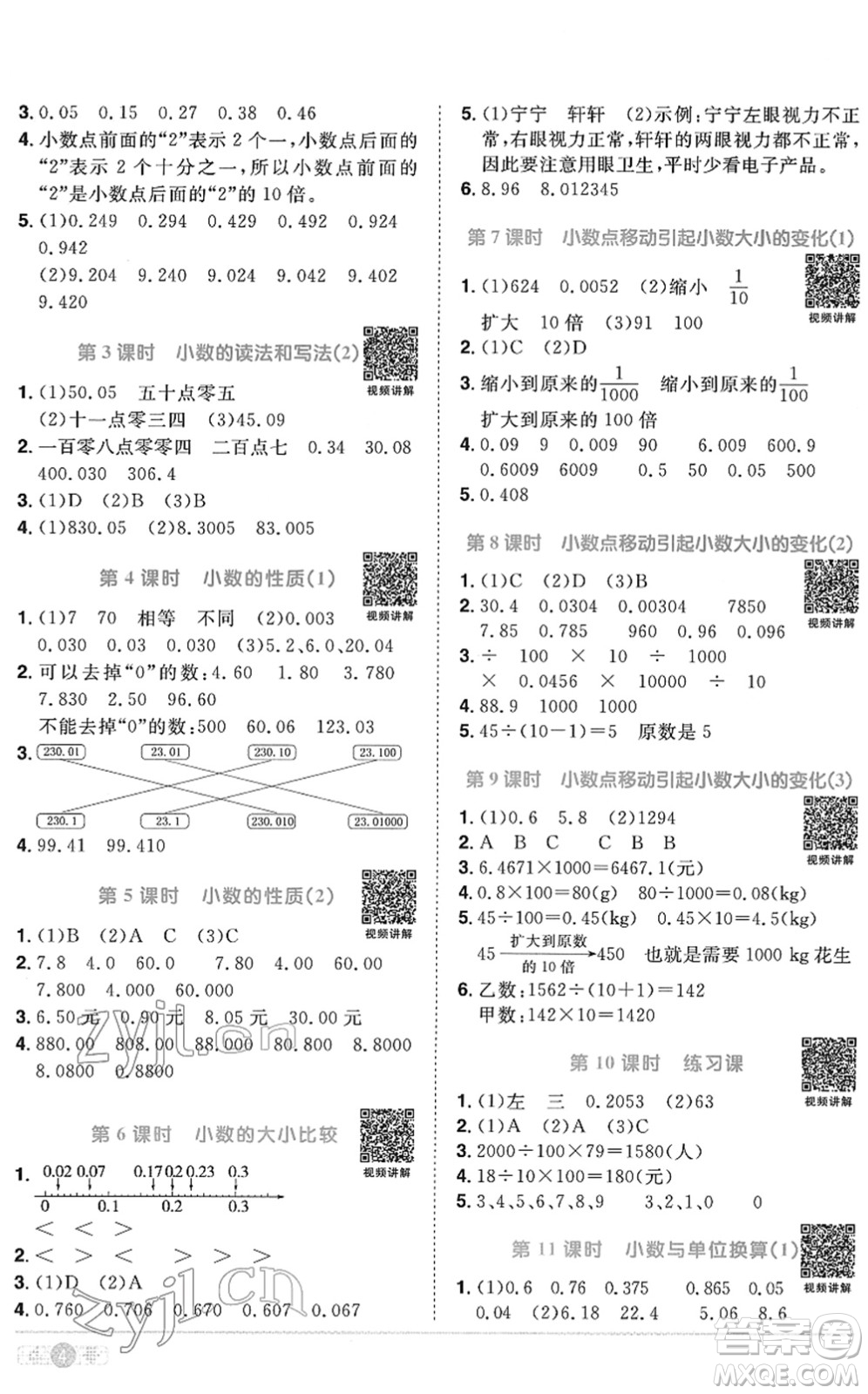 江西教育出版社2022陽光同學(xué)課時(shí)優(yōu)化作業(yè)四年級(jí)數(shù)學(xué)下冊(cè)RJ人教版菏澤專版答案