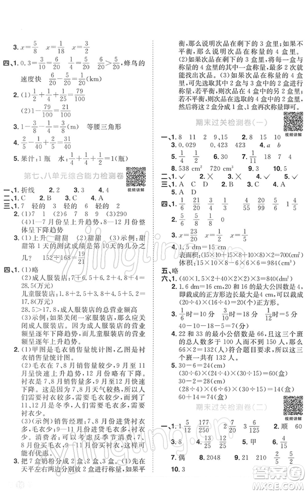 江西教育出版社2022陽光同學(xué)課時優(yōu)化作業(yè)五年級數(shù)學(xué)下冊RJ人教版答案