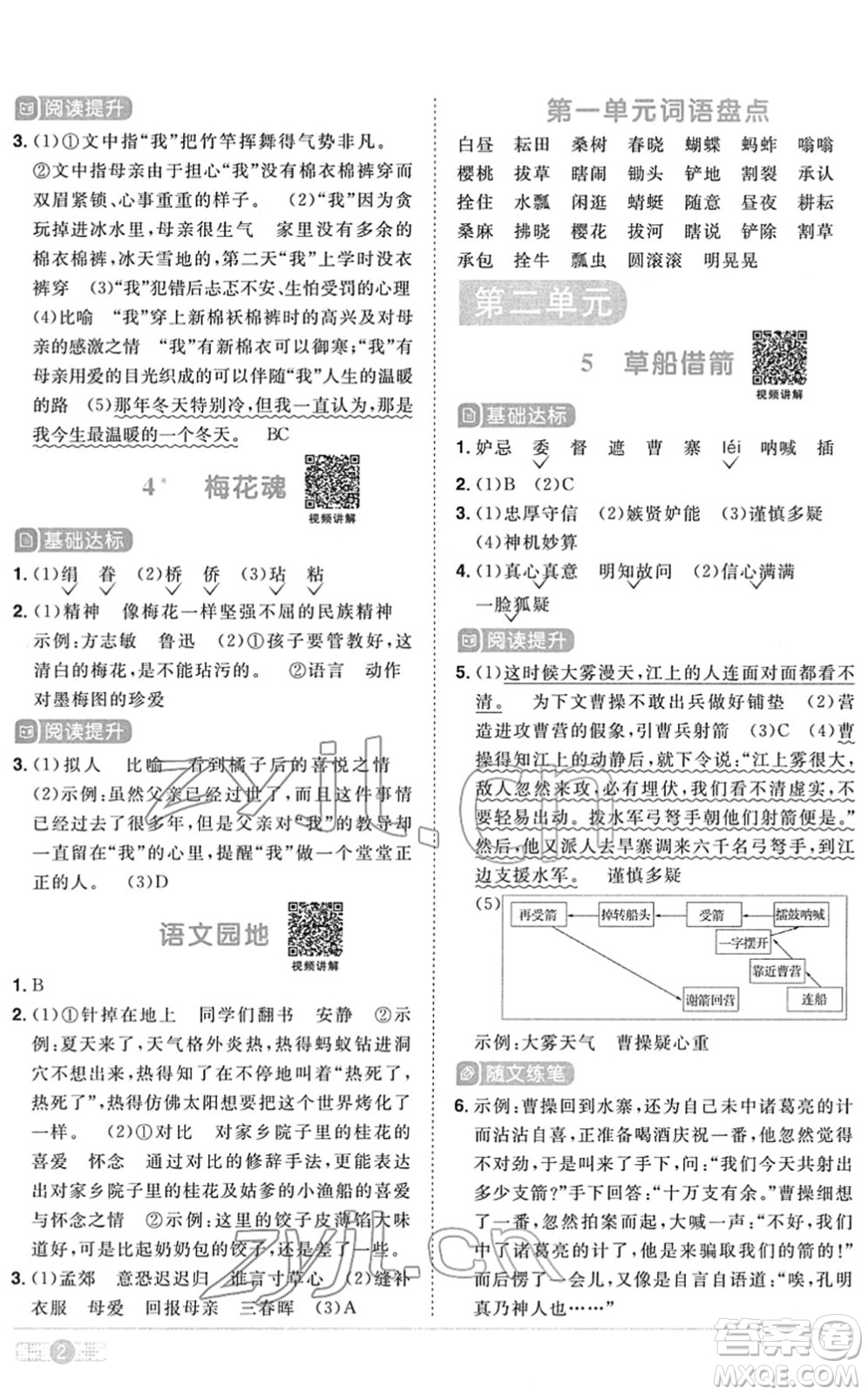 江西教育出版社2022陽光同學(xué)課時優(yōu)化作業(yè)五年級語文下冊RJ人教版菏澤專版答案