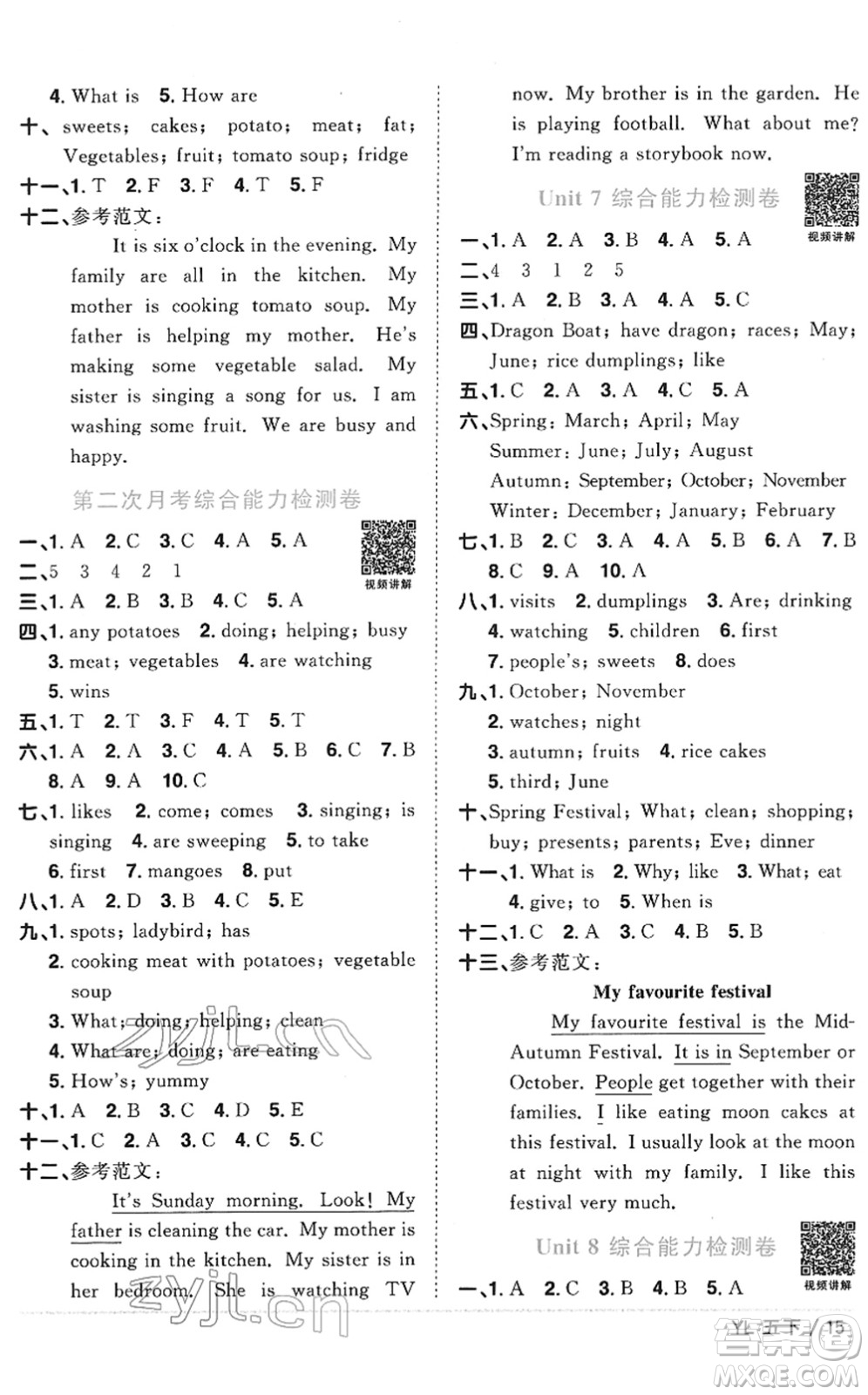 江西教育出版社2022陽光同學(xué)課時優(yōu)化作業(yè)五年級英語下冊YL譯林版答案