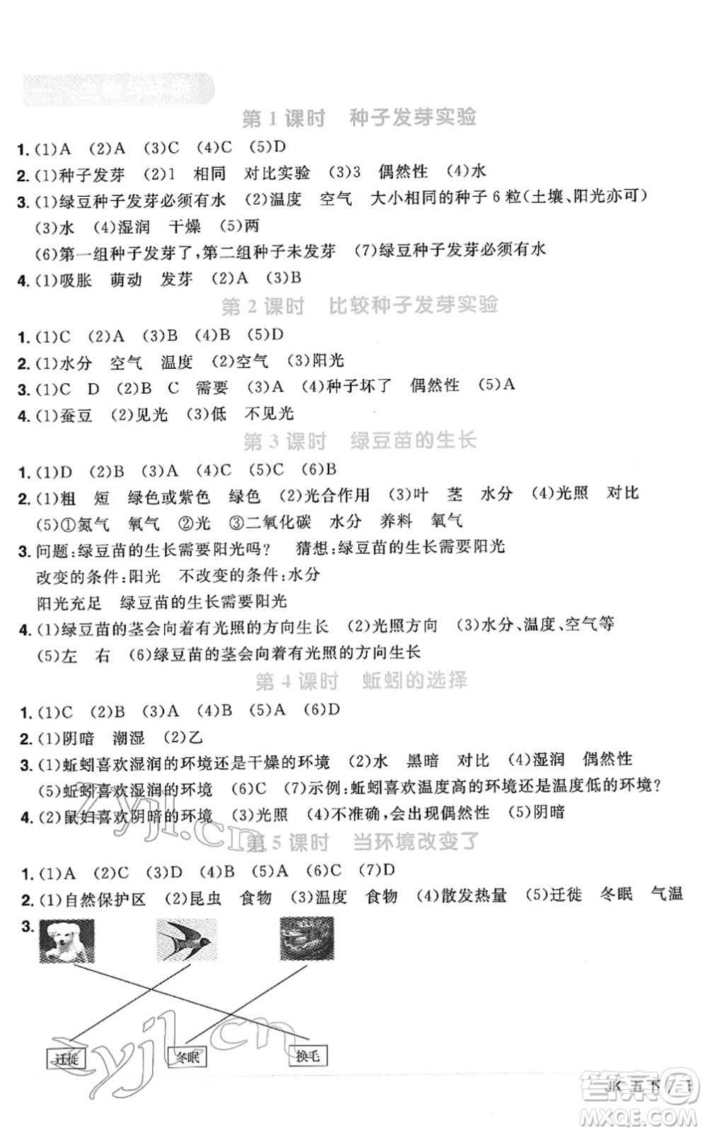 江西教育出版社2022陽(yáng)光同學(xué)課時(shí)優(yōu)化作業(yè)五年級(jí)科學(xué)下冊(cè)JK教科版答案