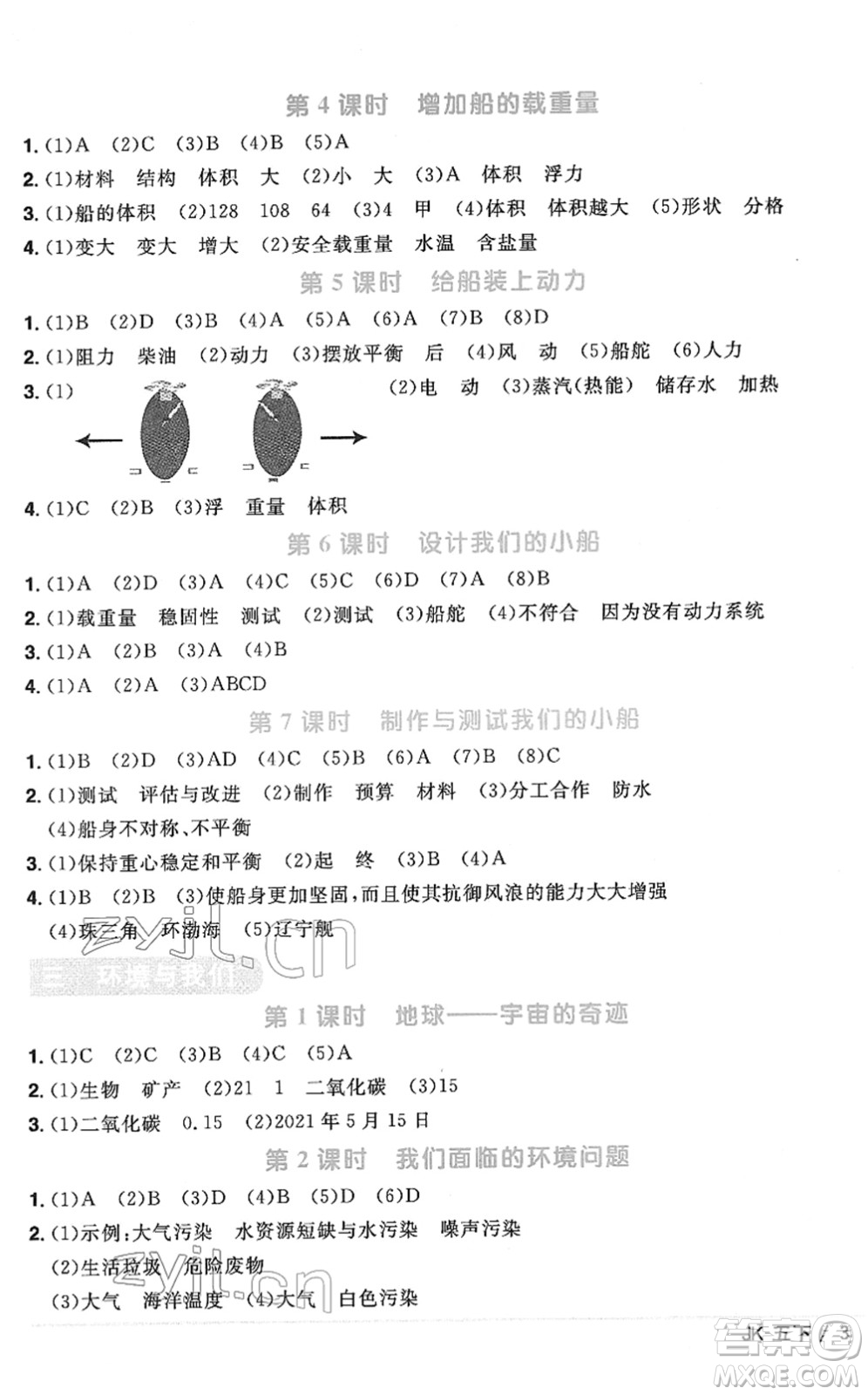 江西教育出版社2022陽(yáng)光同學(xué)課時(shí)優(yōu)化作業(yè)五年級(jí)科學(xué)下冊(cè)JK教科版答案