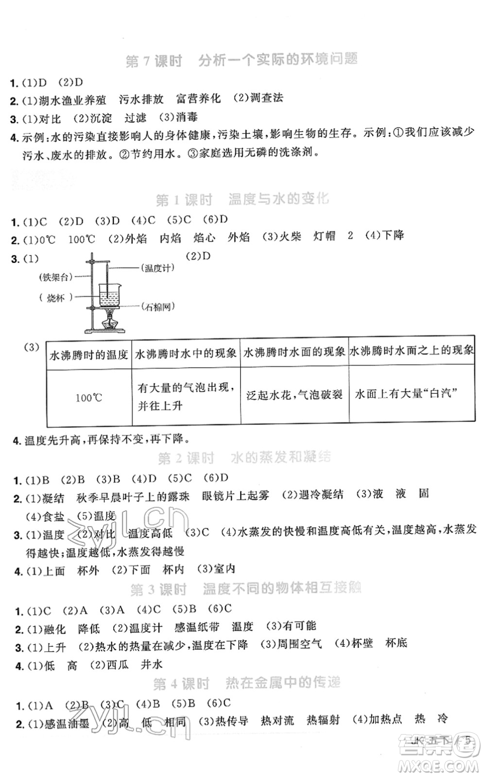 江西教育出版社2022陽(yáng)光同學(xué)課時(shí)優(yōu)化作業(yè)五年級(jí)科學(xué)下冊(cè)JK教科版答案