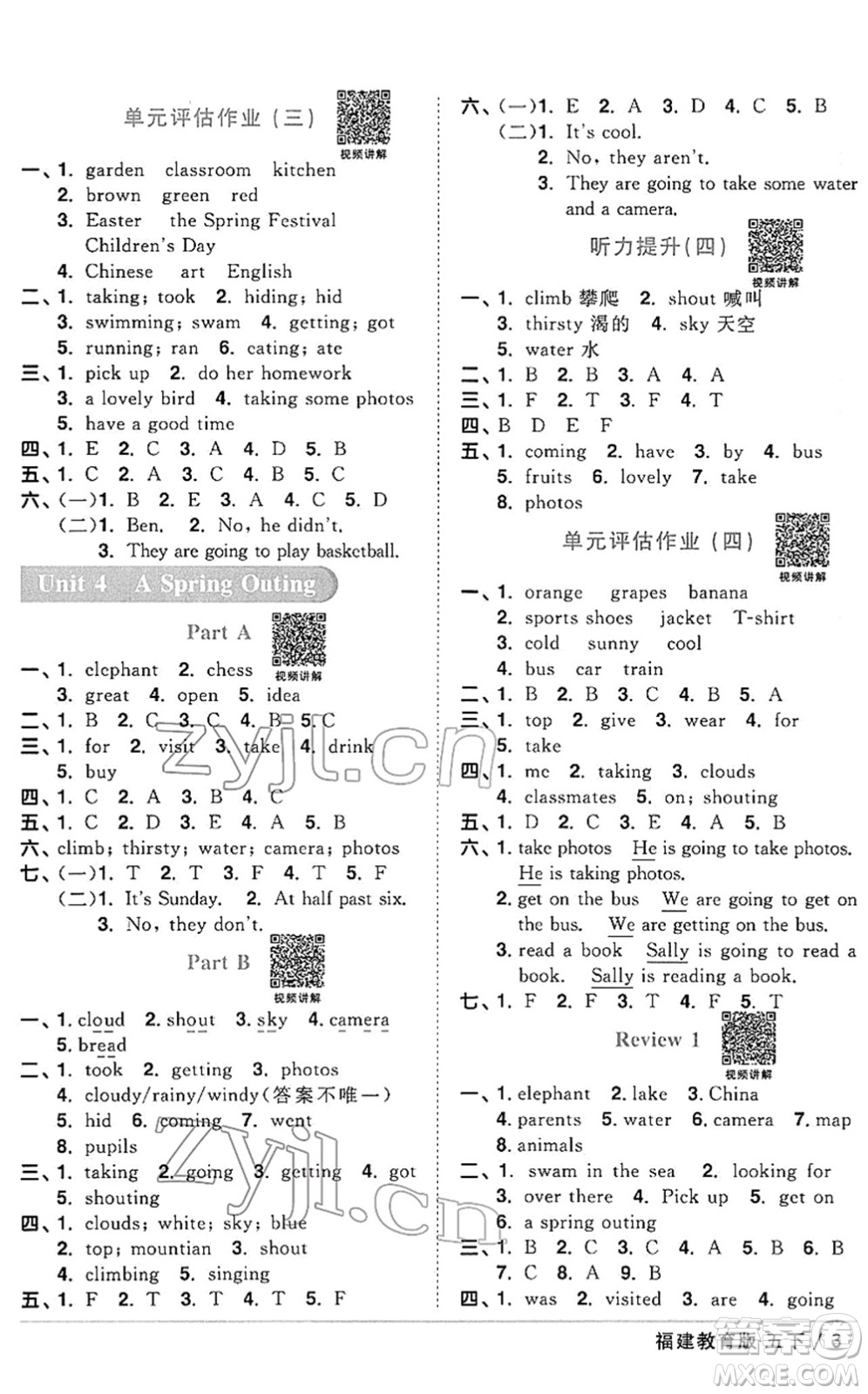 江西教育出版社2022陽光同學(xué)課時優(yōu)化作業(yè)五年級英語下冊福建教育版答案