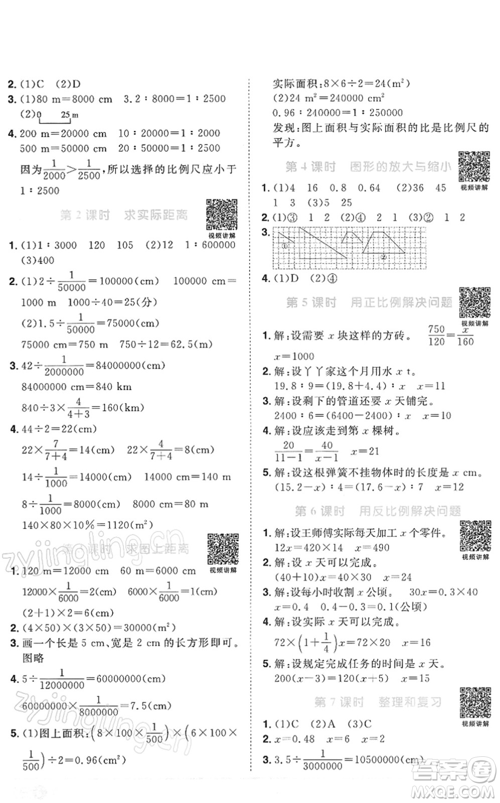 江西教育出版社2022陽光同學(xué)課時(shí)優(yōu)化作業(yè)六年級(jí)數(shù)學(xué)下冊(cè)RJ人教版答案