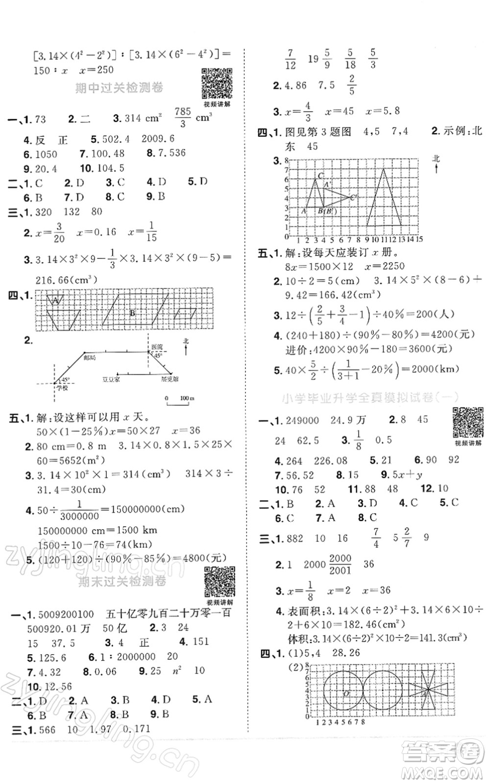江西教育出版社2022陽光同學(xué)課時(shí)優(yōu)化作業(yè)六年級(jí)數(shù)學(xué)下冊(cè)RJ人教版答案