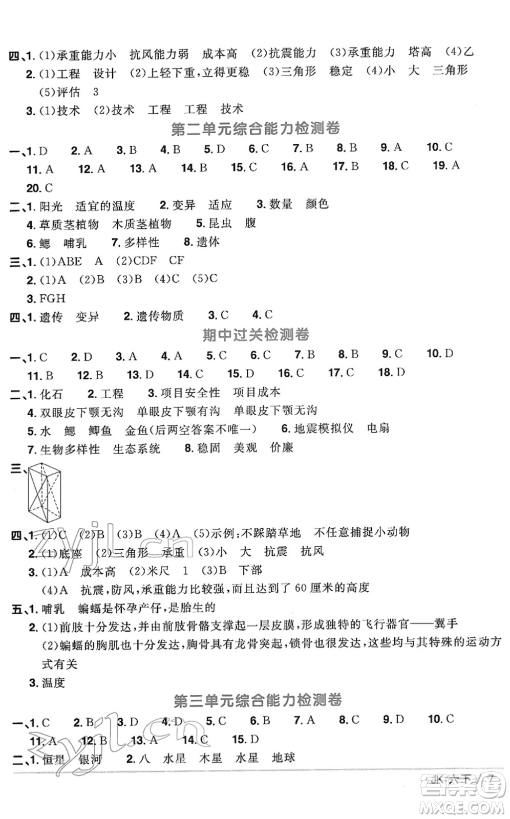 江西教育出版社2022陽光同學課時優(yōu)化作業(yè)六年級科學下冊JK教科版答案