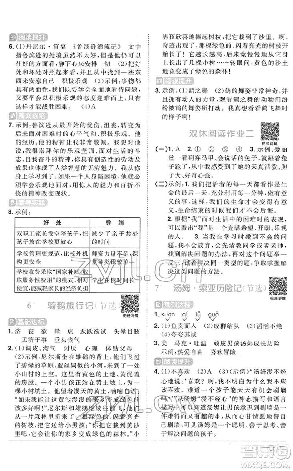 江西教育出版社2022陽(yáng)光同學(xué)課時(shí)優(yōu)化作業(yè)六年級(jí)語(yǔ)文下冊(cè)RJ人教版菏澤專版答案