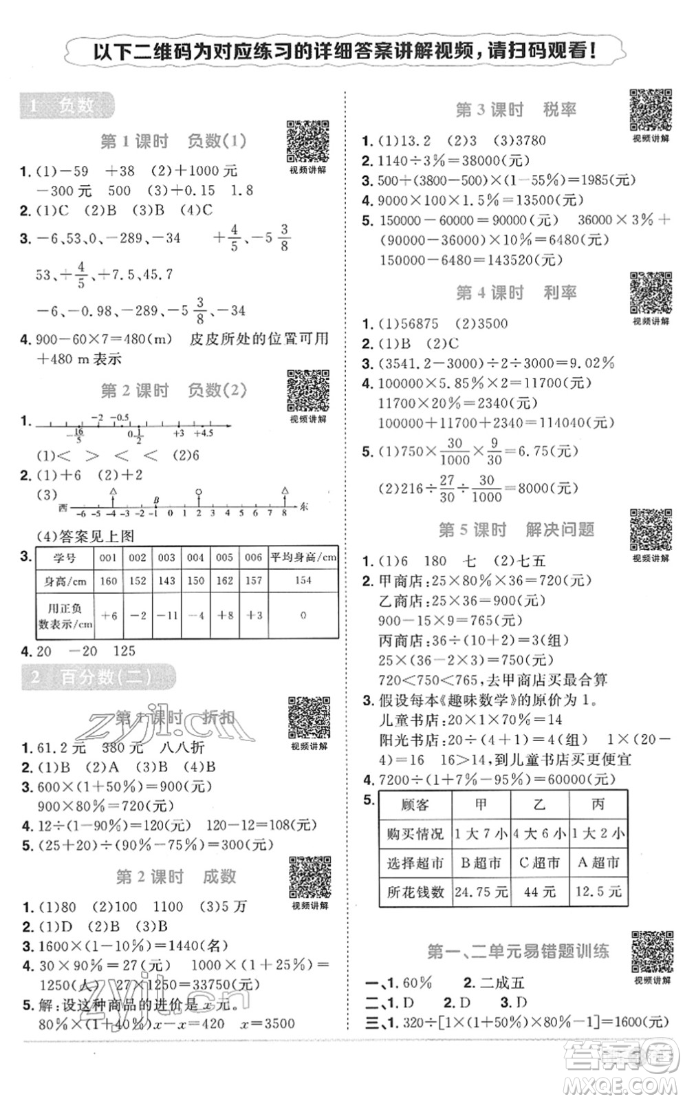 江西教育出版社2022陽光同學(xué)課時(shí)優(yōu)化作業(yè)六年級數(shù)學(xué)下冊RJ人教版菏澤專版答案
