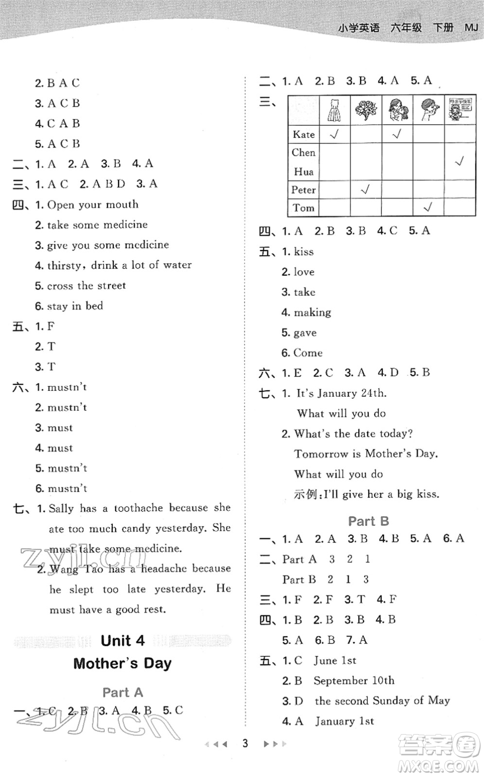教育科學(xué)出版社2022春季53天天練六年級(jí)英語下冊(cè)MJ閩教版答案