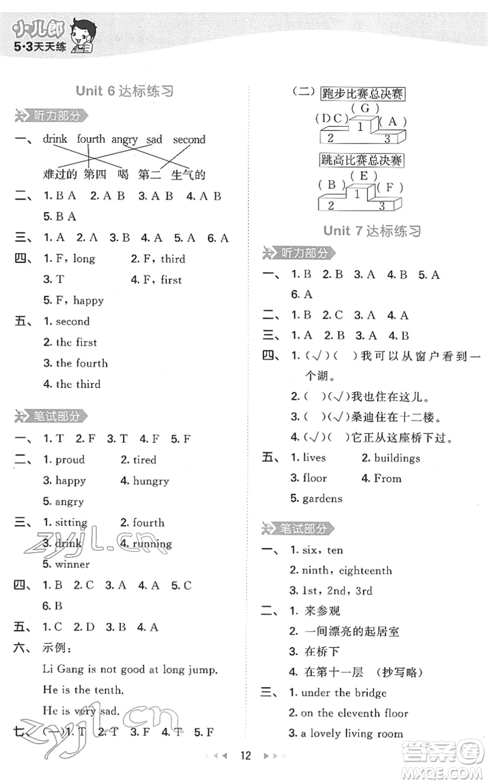 教育科學(xué)出版社2022春季53天天練五年級(jí)英語(yǔ)下冊(cè)MJ閩教版答案